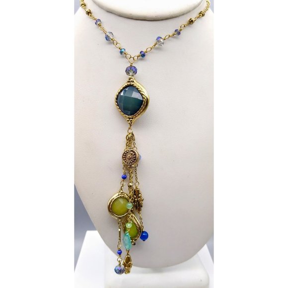 Vintage Loft Statement Necklace, Long Gold Tone Chain with Crystal Tassel - Picture 1 of 3